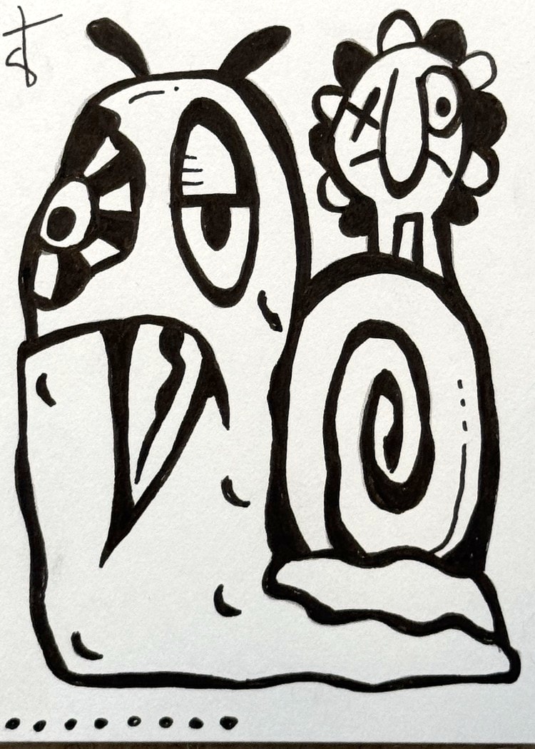 The hand drawn original of Snail Fang, photographed