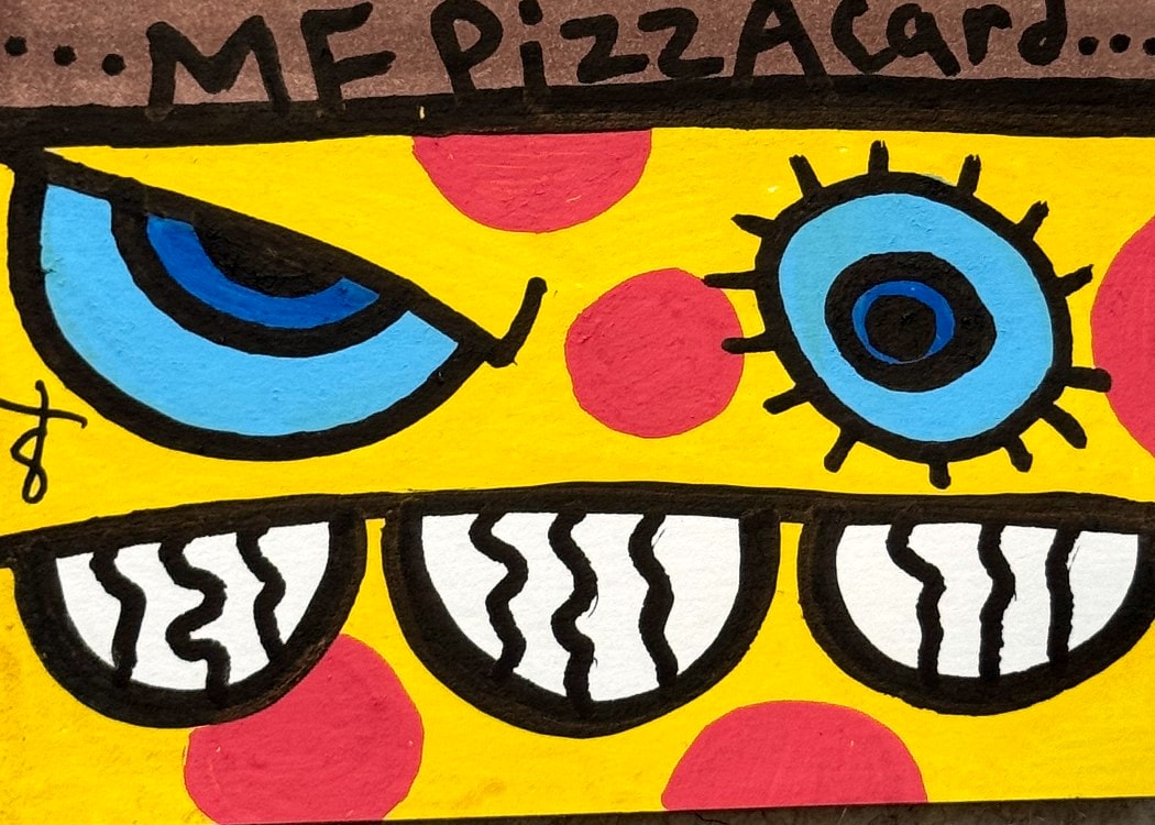 The hand drawn original of Pizza Card, photographed