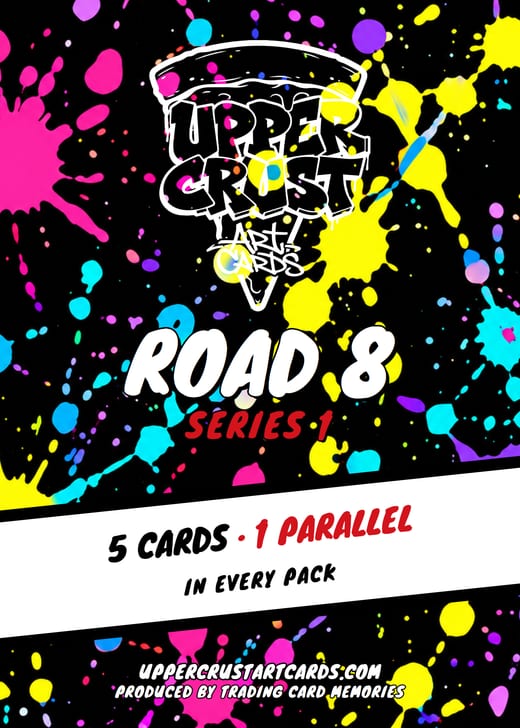 Pack label with a black and neon paint splatter background