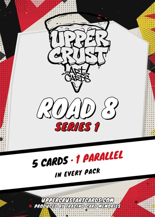 Pack label with a red and yellow comic halftone background